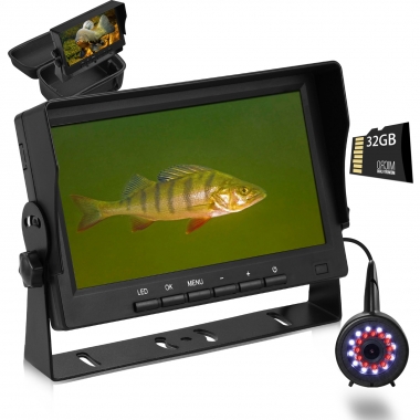 MOQCQGR Underwater Fishing Camera DVR w/Bracket - 7 inch Ice Fishing Camera Underwater w/ 12pcs+12pcs Filling Light, 32GB Card, 1200TVL Portable Ice Fishing Fish Finder for Lake Kayak Ice Fishing