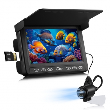 MOQCQGR Underwater Fishing Camera w/ DVR - Portable 4.3 Ice Fishing Camera Underwater, 3-Grade IR Lighting, 4x Zoom, 16GB SD Card, 1000TVL Ice Fishing Fish Finder for Boat Lake Kayak Ice Fishing